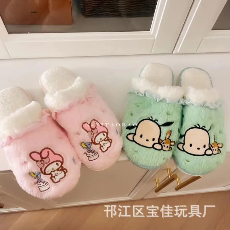 

Kawaii Sanrio Cinnamoroll Home Slippers Hello Kitty Winter Cartoon Antiskid Indoor Cute Comfort Warm Anime Toys Girls Gifts