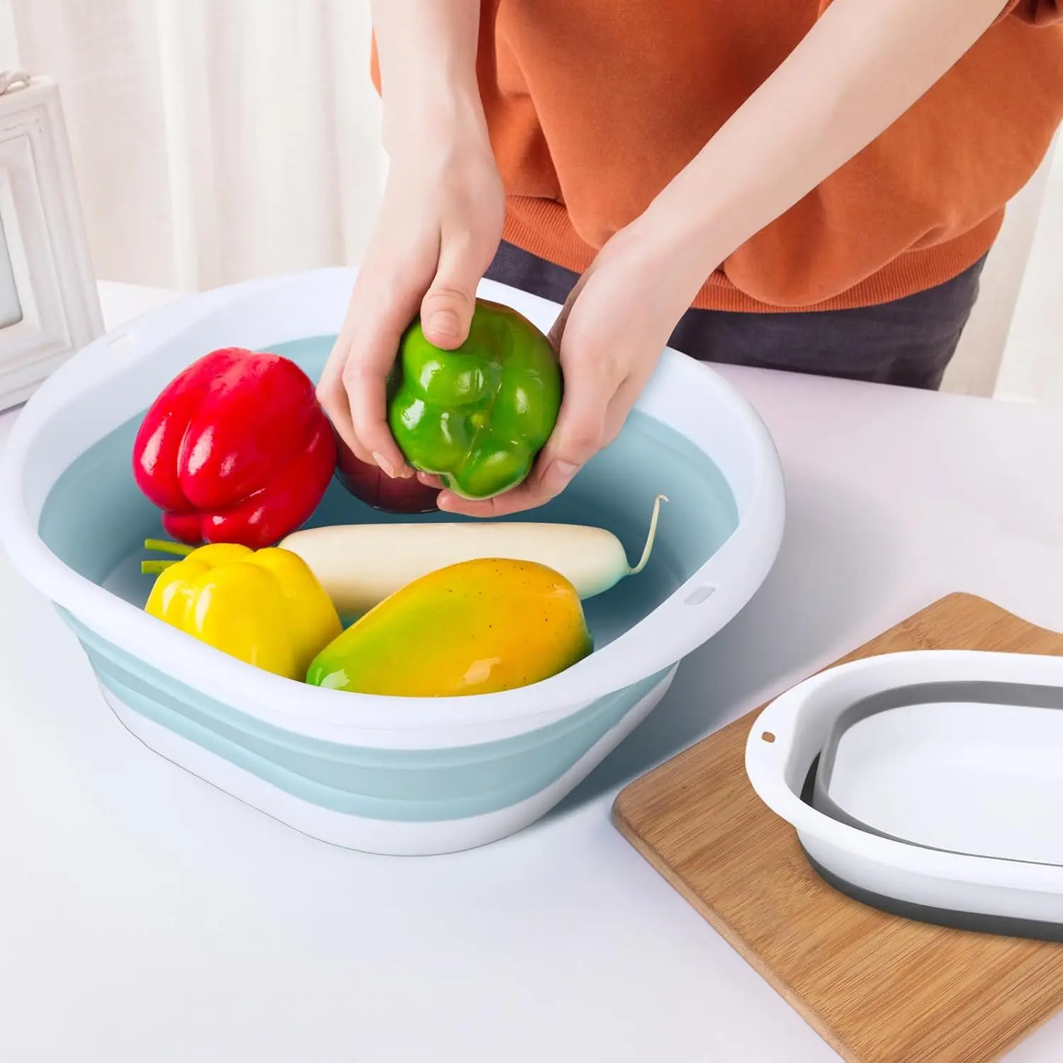 Binaural Portable Foldable Washbasin for Home dorm and Outdoor Use for Foot Washing and Hand Washing