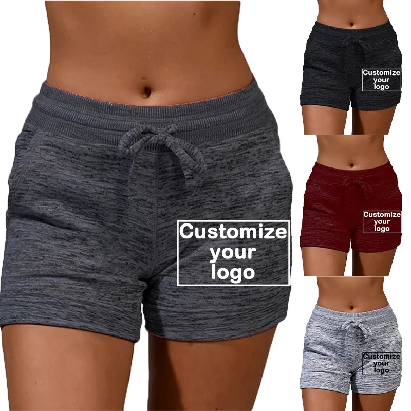 

Customize Your Logo Women's Shorts with Pockets and Drawstring High Waist Sports Elastic Shorts Elastic Waist Yoga Running Short