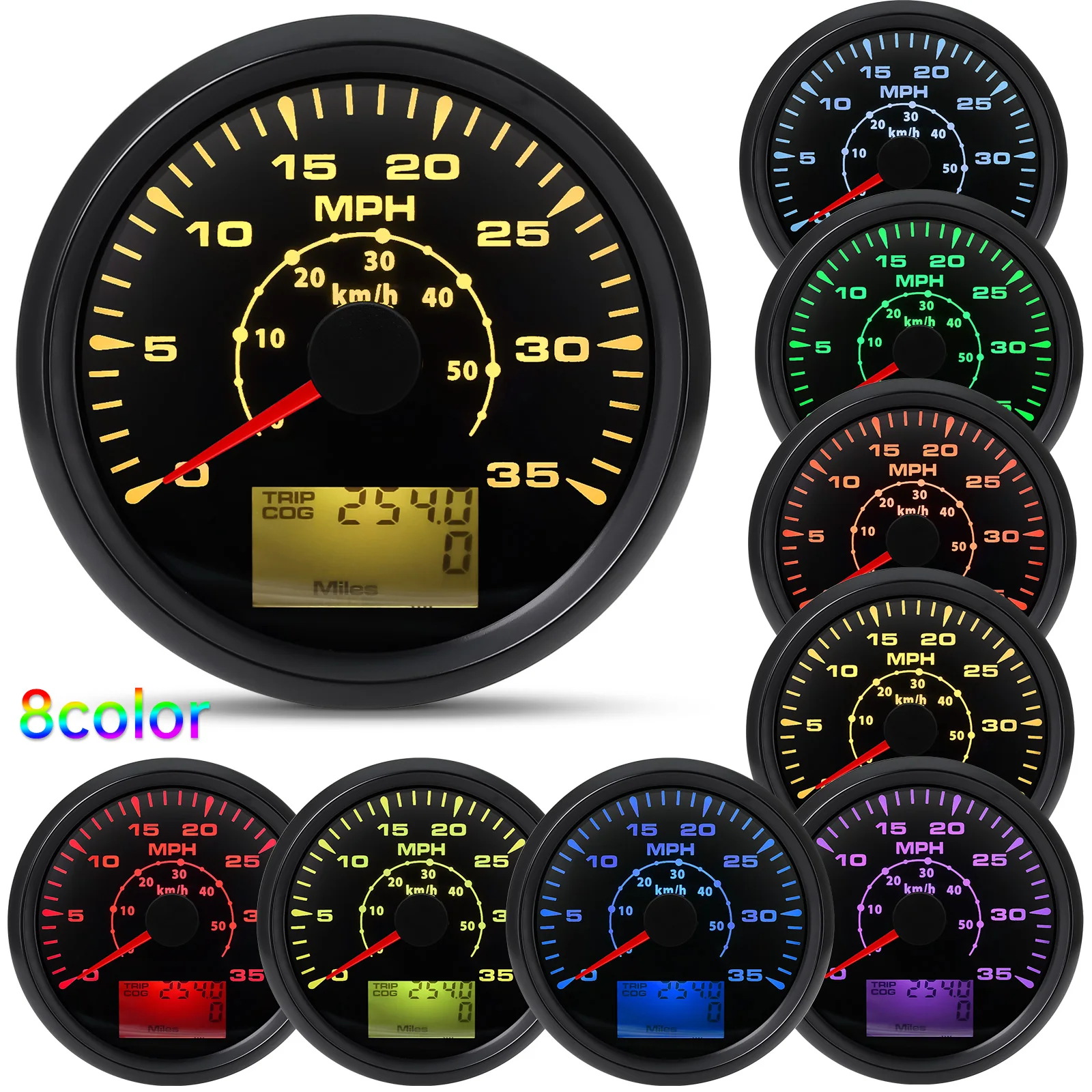 0 35 MPH GPS 속도계 게이지 8 색 백라이트 0 55 KMH GPS 속도 주행 거리계 여행 COG 마일 주행 거리계 ...