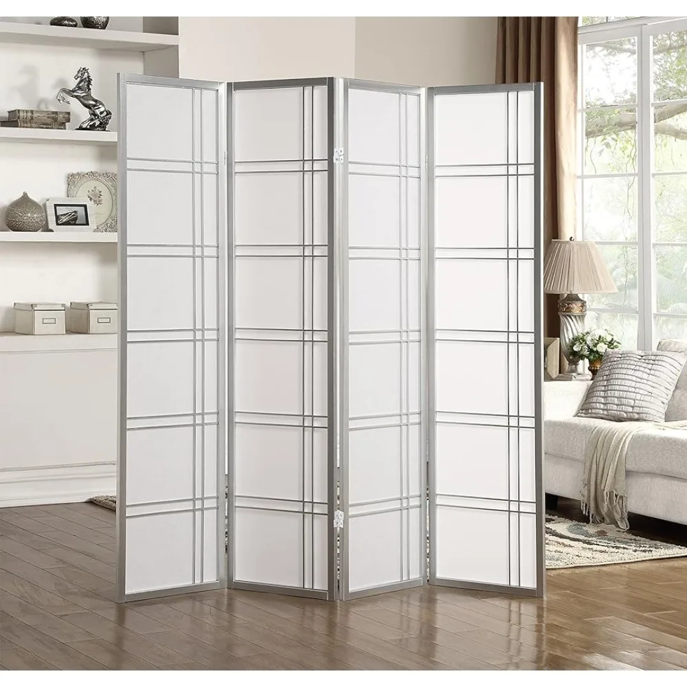 

Seto 4-Panel Room Divider Screen Screen Partition Living Room Entrance Blocking Silver Separator Biombos Folding Privacy the