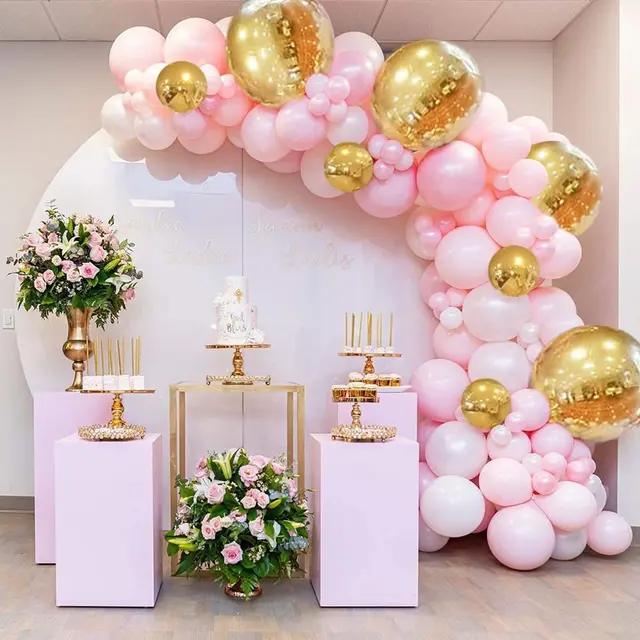 Ballons Anniversaire Décoration Anniversaire 1 An Fille - 144 Ballons Rose/Or, Baudruche Latex Décoration Anniversaire Fille 1 An