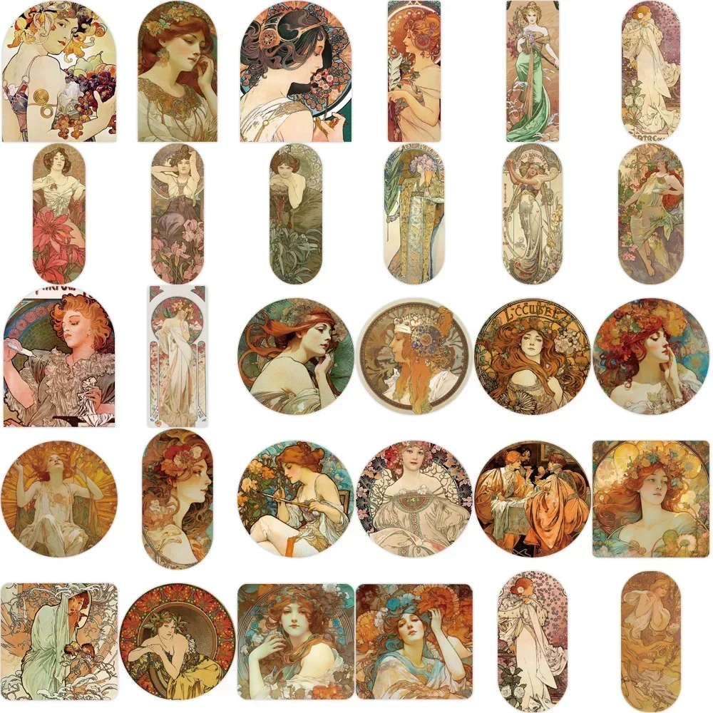 60PCS Vintage Medieval Painting Stickers Poster Literature Art Stickers Laptop Bike Luggage Notebook Kid Decal Sticker