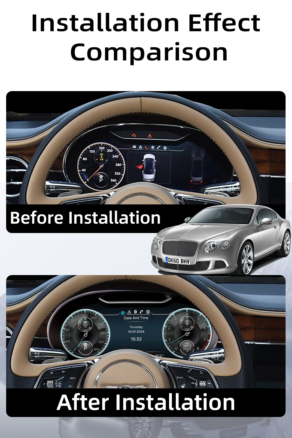 12.3”Digital Cluster Dashboard For Bentley Flying Spur Continental GT 2012-2017