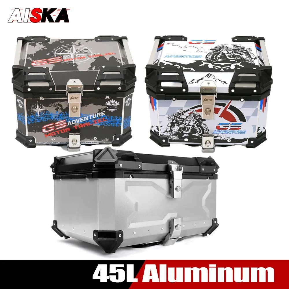 

45L Aluminum Motorcycle Tail Box For Suzuki HONDA YAMAHA Waterproof Quick Releases Top Case Rear Storage Luggage Tool Tail Box