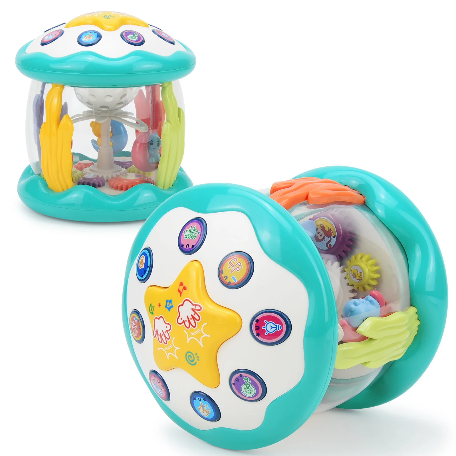Baby multifunctional light and music hand drum, rotating projection drum early education machine, educational toy 5