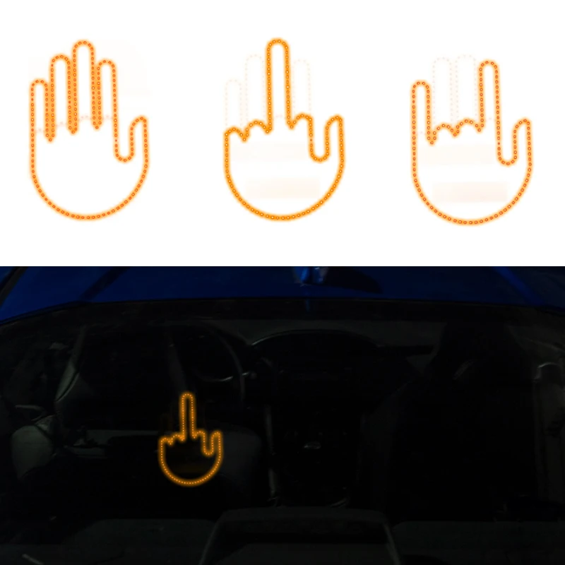 Funny Gesture Led Car Finger Light Car Back Window Sign Led Finger Gesture Light Car Amber Middle Finger Warning Brake Light