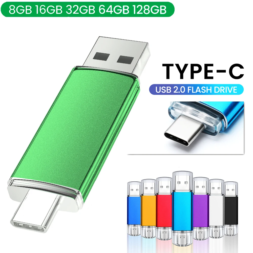 JASTER TYPE-C 2 IN 1 Colorful Metal USB Flash Drive 4GB Memory Stick 64GB Real Capacity Pen Drive 16GB 32GB 8GB 128M Pendrive