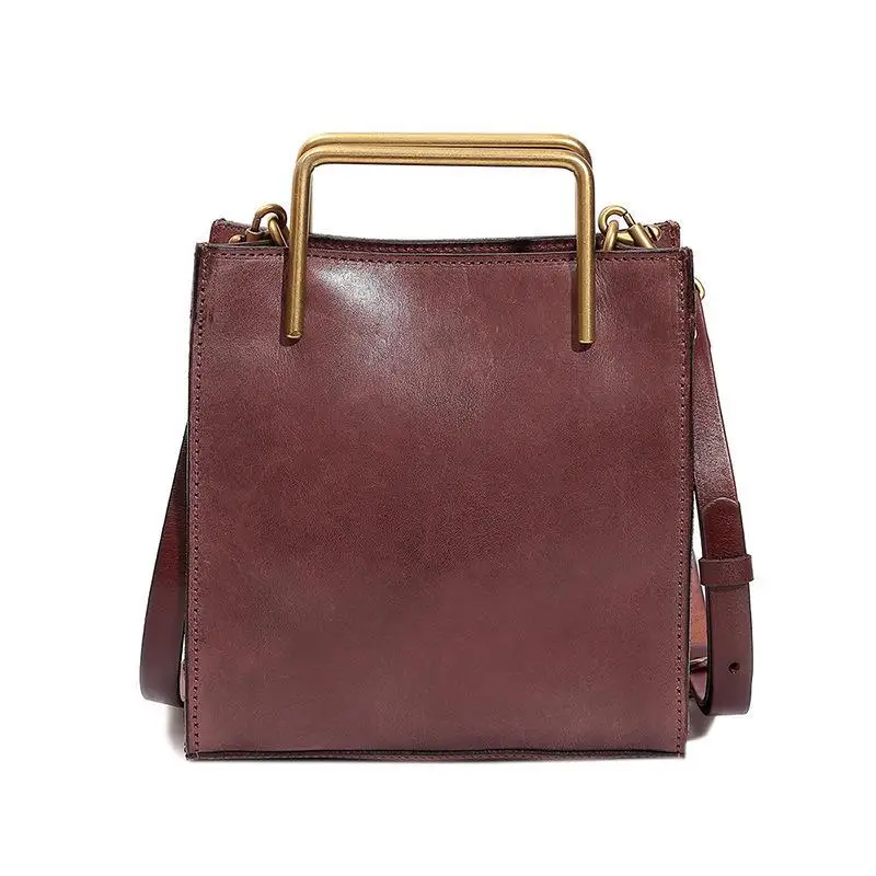 Top Layer Vegetable Tanned Cow Leather Square Handbag European And American Retro Literature Women's Leather Messenger Bag Women