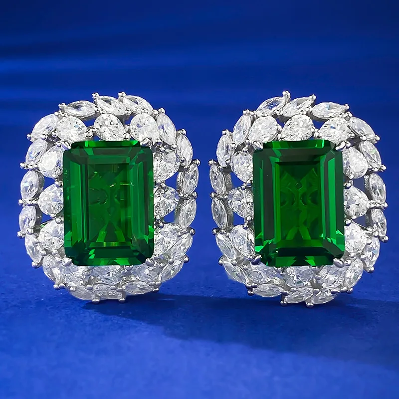 

2023 New S925 Sterling Silver European and American Luxury Set with 10 * 14 Nano Green Earstuds Jewelry