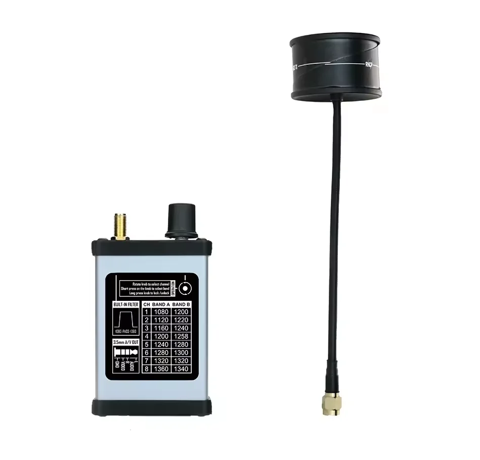 Module récepteur vidéo analogique RUSHFPV V2 montrant les ports d'entrée et la ventilation.