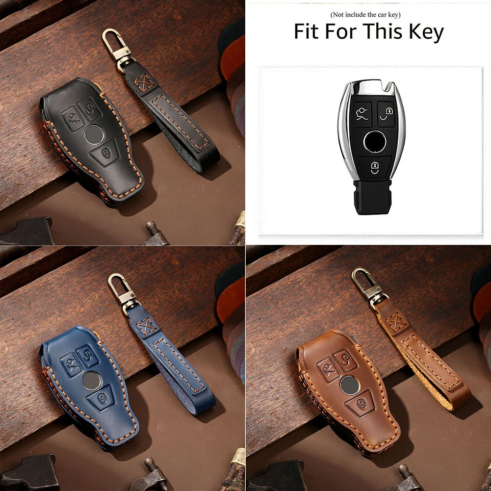 

1PC Leather Remote Car Key Case Cover Fob Holder For Benz W176 GLE C-Class For Viano For Metris Ati-drop & Wear-resistant
