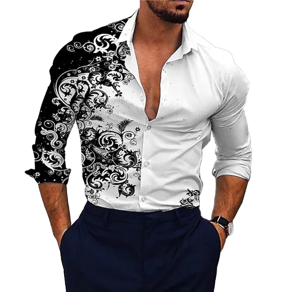 

Блузка мужская с отложным воротником, рубашка с длинным рукавом, облегающее шелковое платье с принтом, обычный бандажный воротник, в стиле барокко, удобная мода