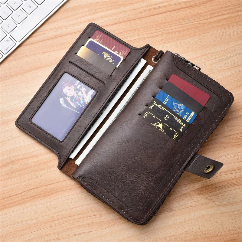 

Мужской Длинный кошелек на молнии, бумажник с отделением для карт, модный кожаный держатель