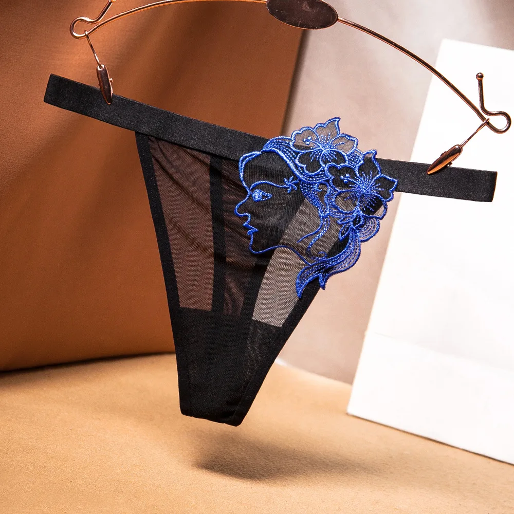 

Embroidery Sexy G-string Panties T-Shaped Panties Low Waist Underwear Perspective Temptation Thong Sexy Thongs Women Panties
