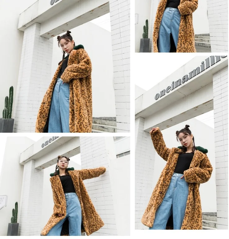 parka jacket 2020 New Women Winter Warm Faux Fur Coat Women Loose Style Leopard Coat Turn Down Collar Women Warm Coat Casaco Feminino hooded puffer jacket