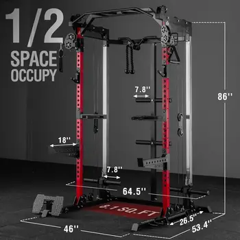 Power Cage, 2000LB Power Rack with Independent Dual Pulley System, Multi-Function Home Gym Workout Machine for Cable Crossover 4