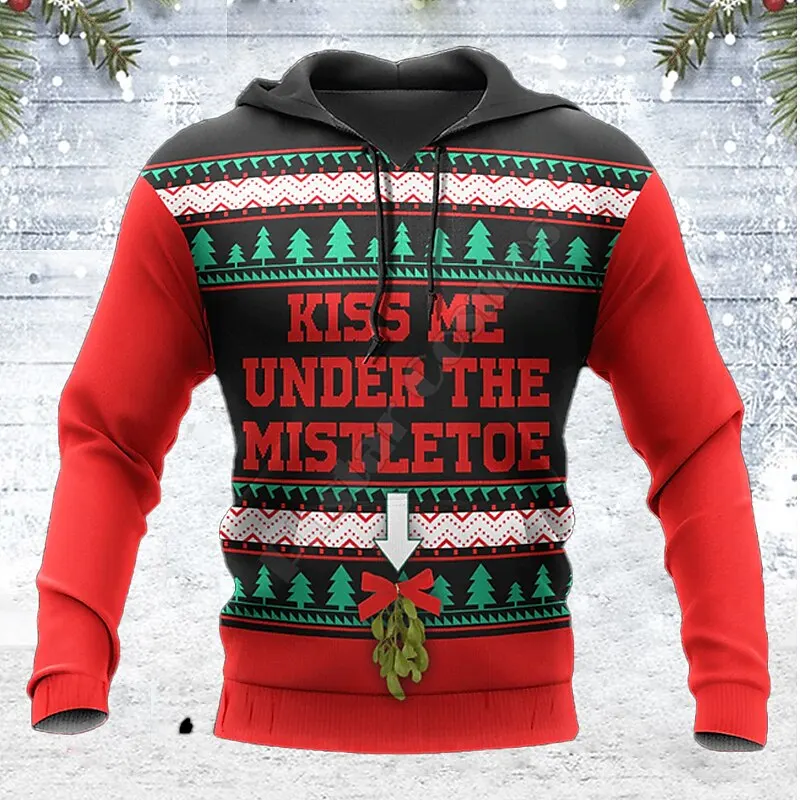 Christmas Hooded Sweatshirt Fashion Men Hoodies Snowflake Pattern Male Clothing Autumn Winter Oversized Streetwear Tops Vintage