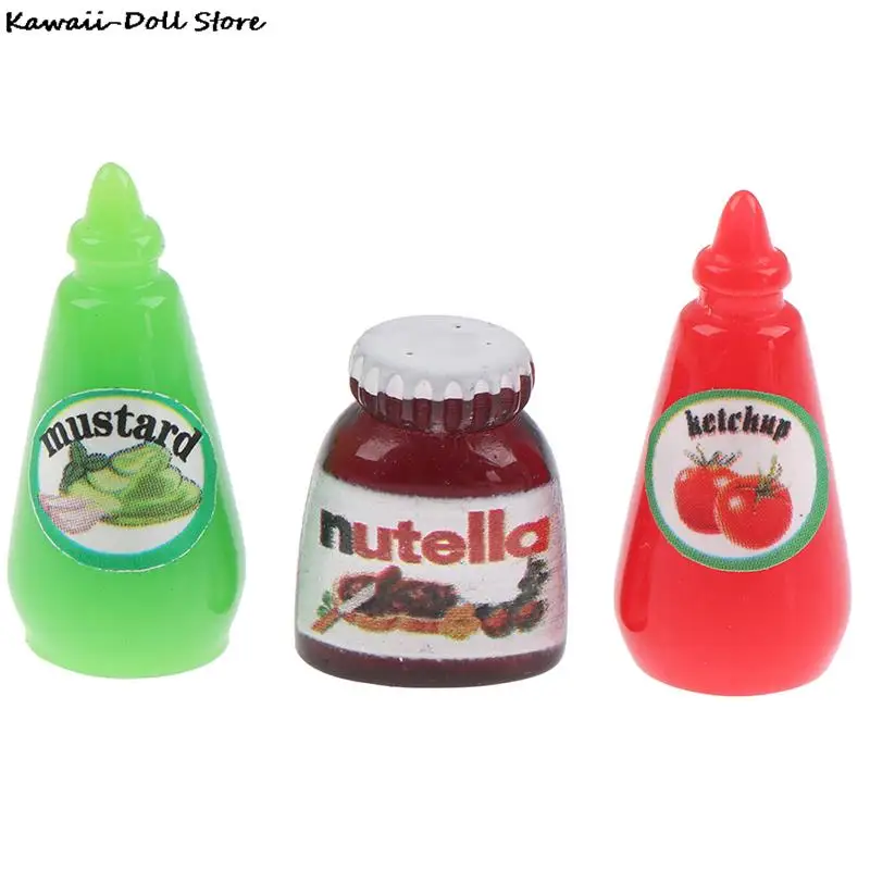 3Pcs 1:12 Dollhouse Miniature Food Mini Chocolate Sauce Ketchup Jam Oyster Sauce Dolls Kitchen Toy