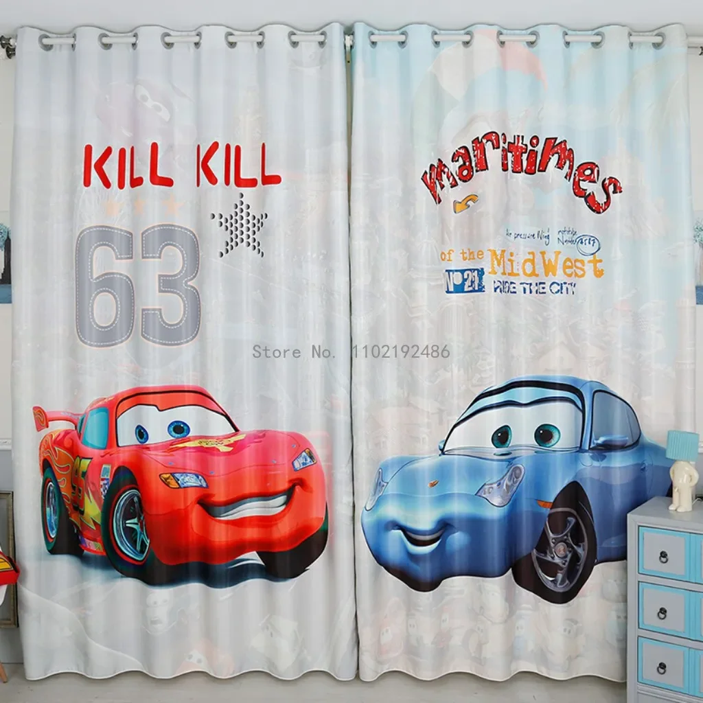 Disney Cars Mcqueen Boy Cartoon Children'S Room Bedroom Bay Window Floor-To-Ceiling Window Blackout Cloth Printed Curtain 2