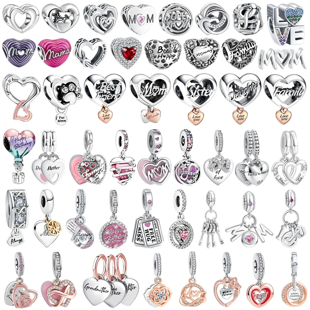 

Original 925 Sterling Silver Mother's Day Gifts Oversized Charm Pink Heart Beads Charms for Pandora DIY Bracelet Ladies gift