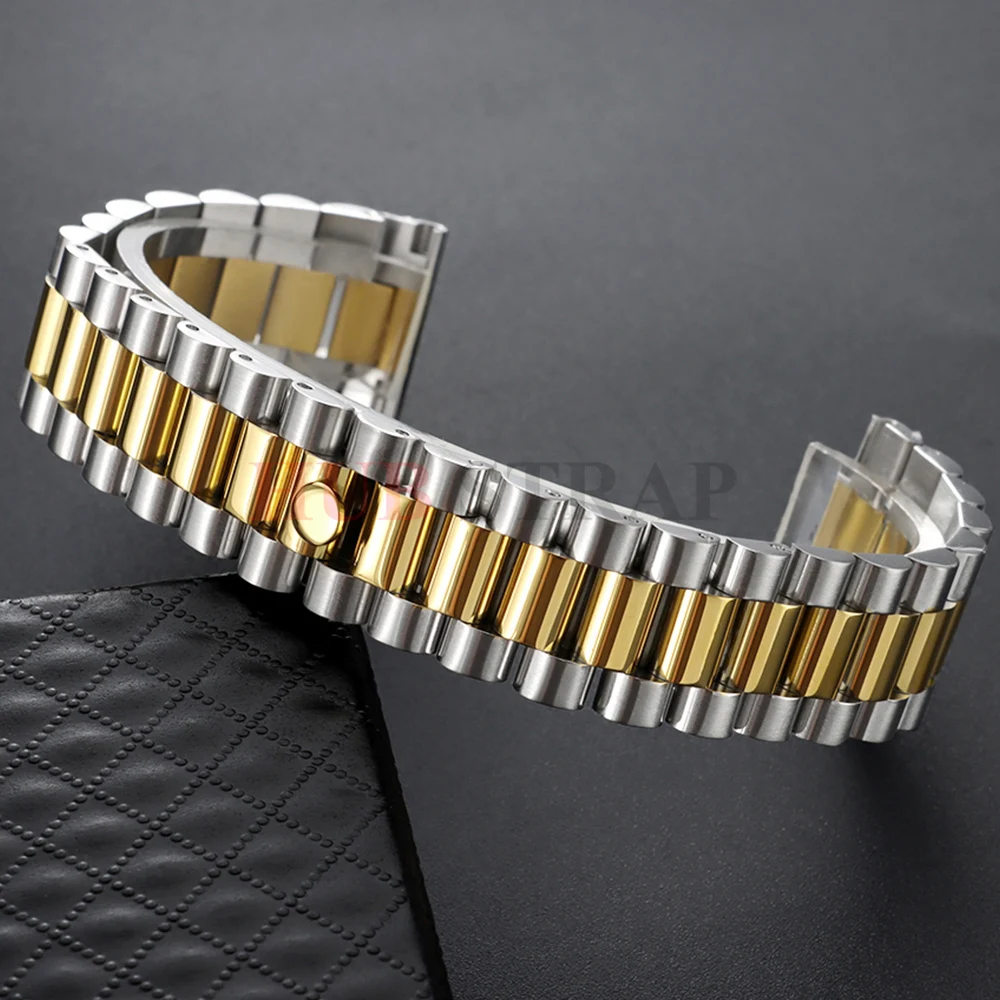 Elegant Stainless Steel Three Beads Curved End Watch Band
