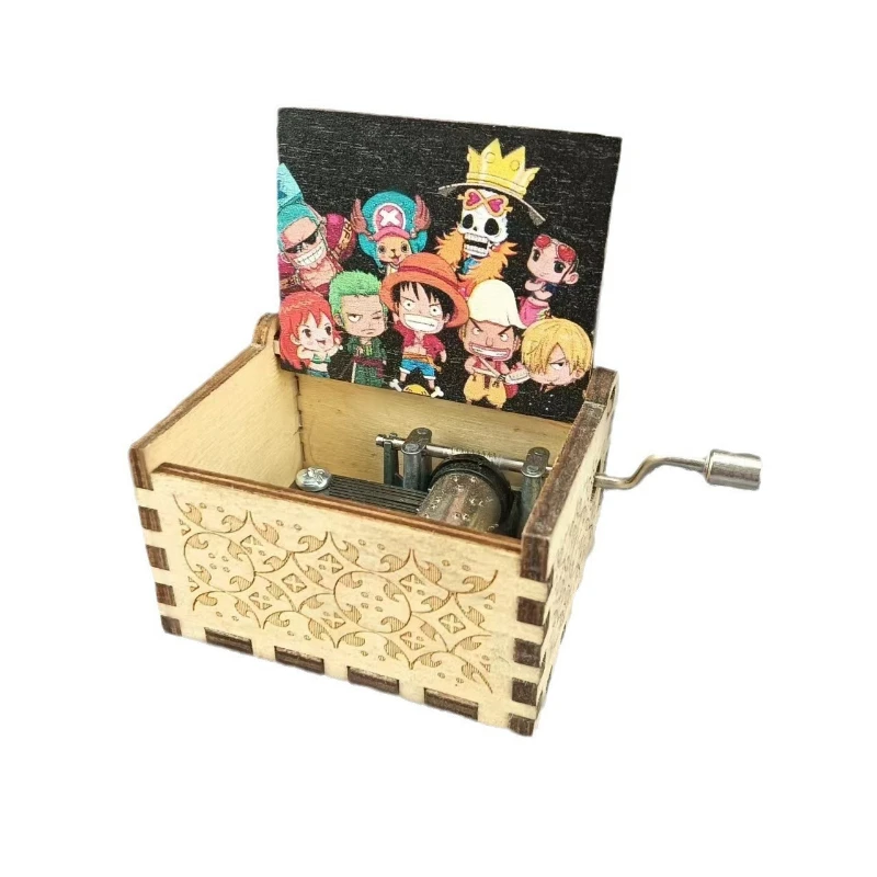 Wooden ONE PIECE cartoon hand cranked music box classical engraving music box wooden handicraft sailor moon 5