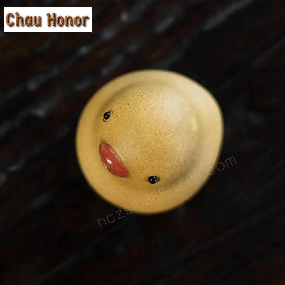 2pc/set Cute Yellow Duck Tea Pet Handmade Yixing Zisha Tea Play Figurine Decoration Little Chicken Can Be Raised Table Sculpture