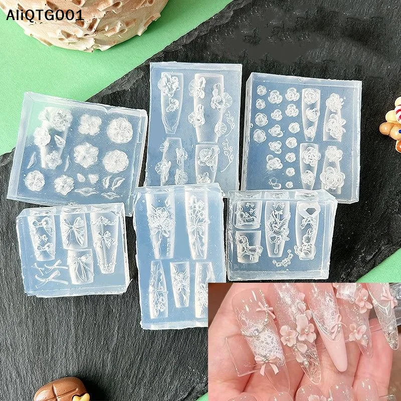 3D 꽃 실리콘 네일 몰드 달콤한 리본 장미 네일 아트 DIY 장식 스탬핑 플레이트 매니큐어 디자인 도구 창의적인 가정용