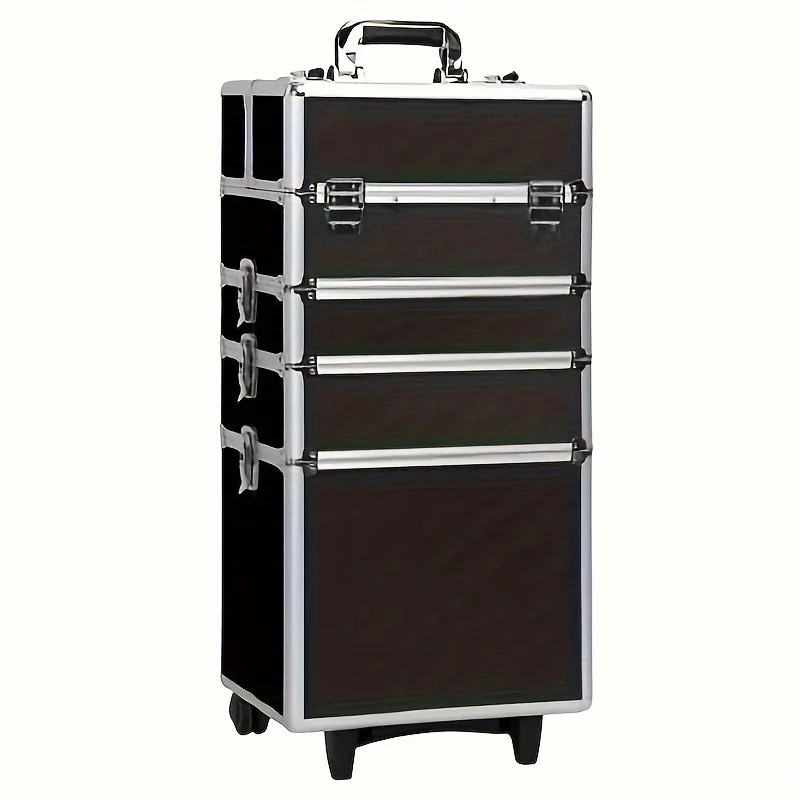 

4-in-1 Draw-bar Style Interchangeable Aluminum Rolling Makeup Case Black Eyelash brush Makeup pouch Nail art brush Makeup palett