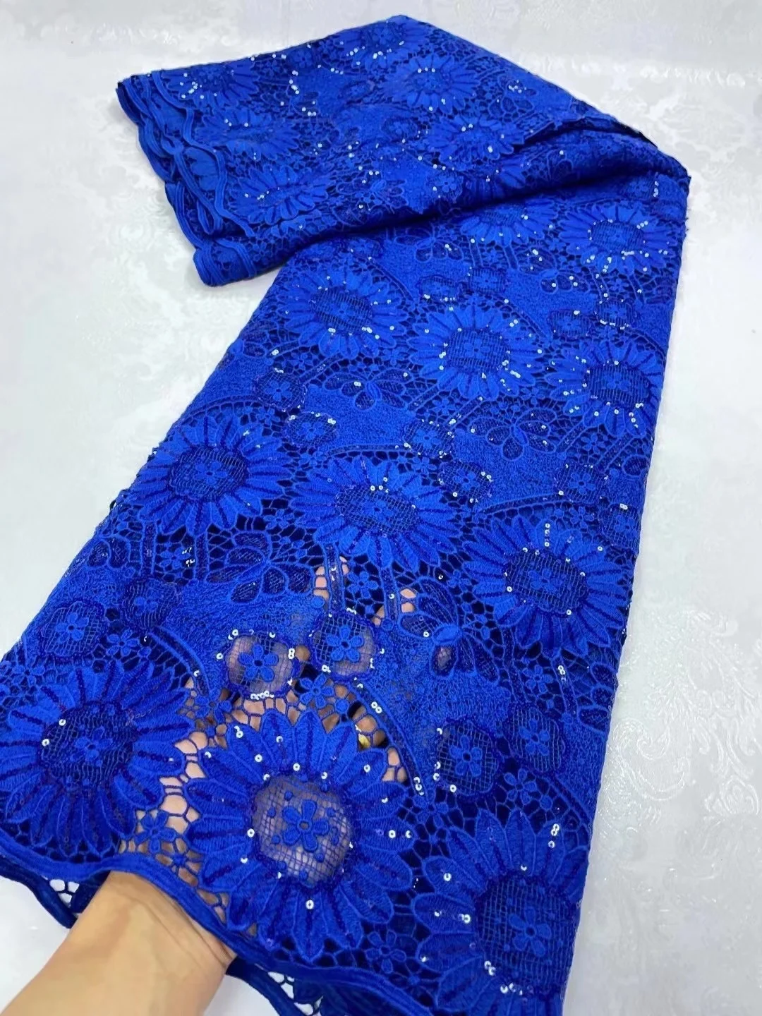 

Multicolor African Guipure Cord Lace Fabric With Sequins Embroidery High Quality Nigerian Lace Fabric For Birdal Wedding Dress