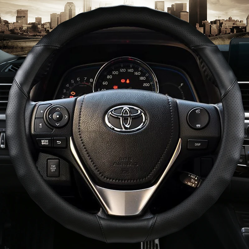 

For Toyota RAV4 Corolla Auris 2013-2018 Highlander Sienna 2014-2019 Universal non-slip Genuine leather Car Steering Wheel Cover