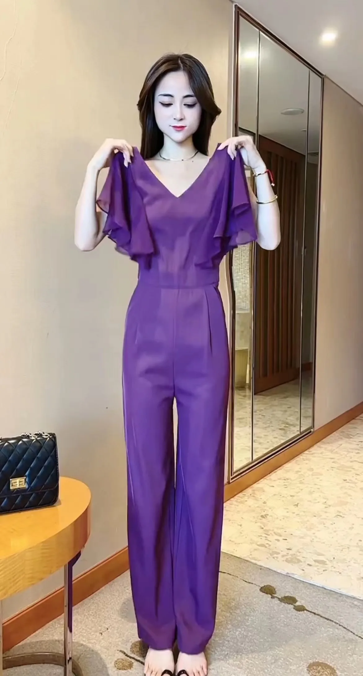 Formal Jumpsuits for Women Wrap V Neck Long Sleeve Business Rompers High  Waisted Wide Leg Solid Overalls with Pockets - Walmart.com