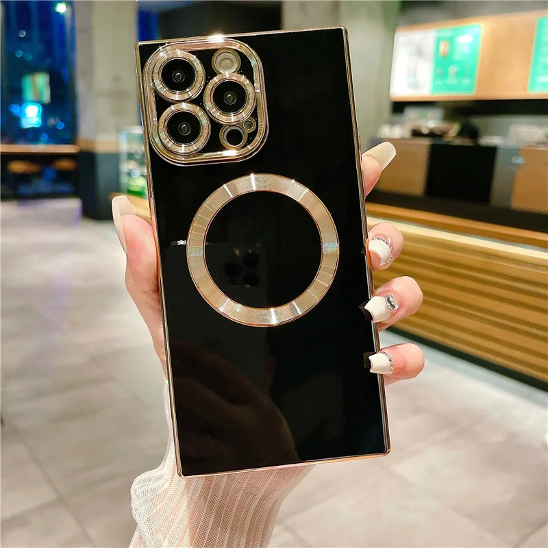 Luxus mágneses Magsafe galvanizált négyzet alakú telefontok iPhone 14 13 12 11 Pro Max 14 Plus puha ütésálló hátlaphoz_voghion.com