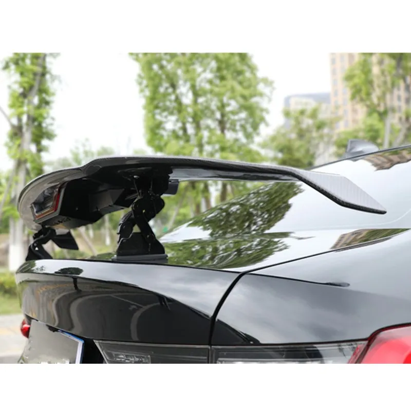 Universal Automatic Electric Spoiler Rear Trunk Boot Wing for Sedan Car  Color Glossy Black / Carbon Fiber Pattern