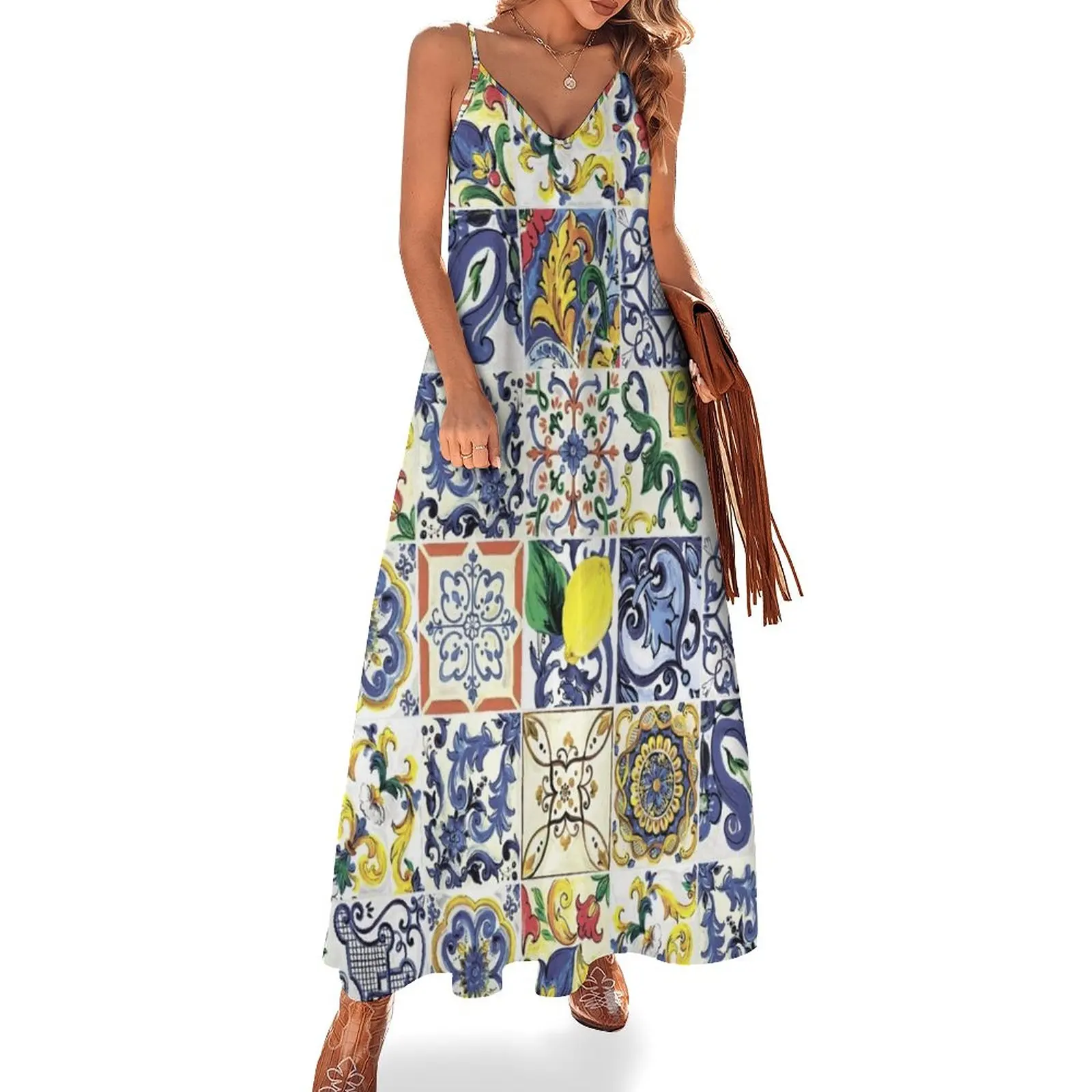

Abstract Majolica Sleeveless Dress prom dresses Women dresses summer
