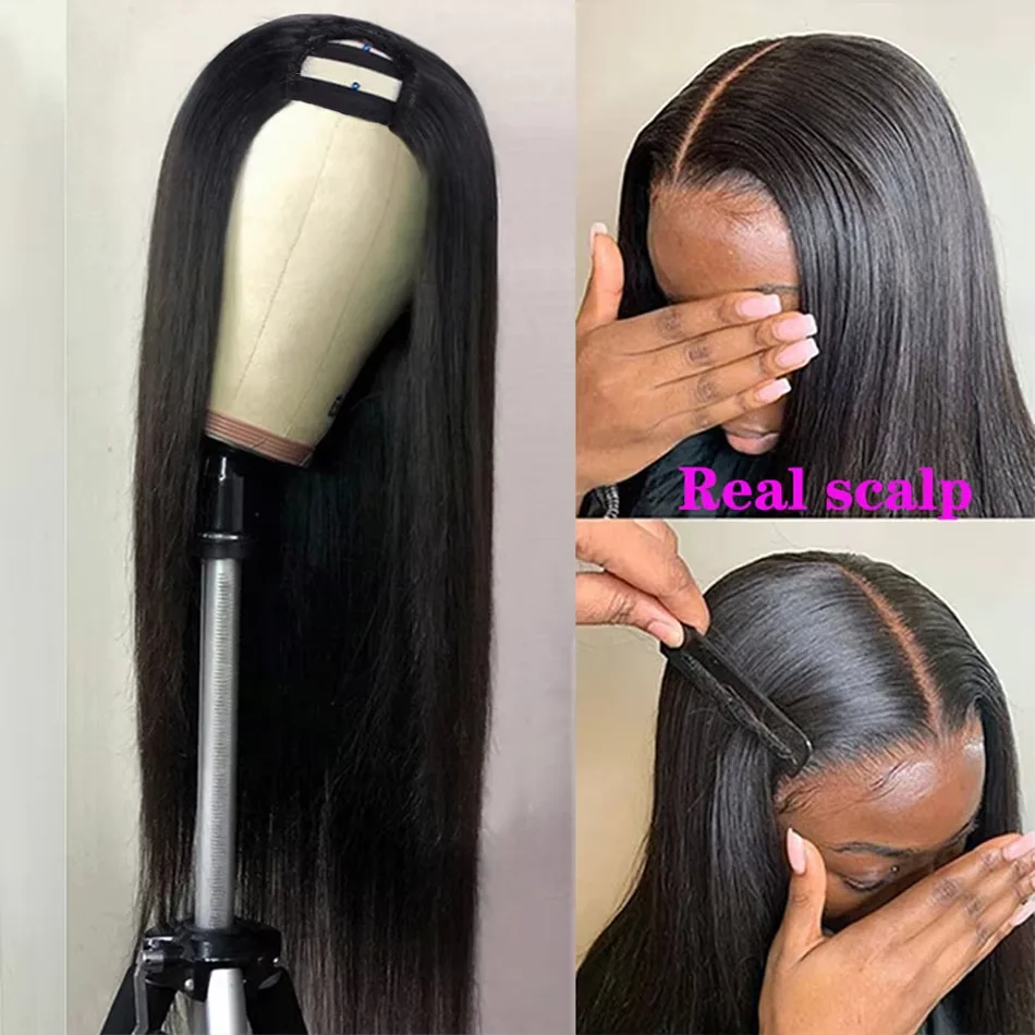 U Part Wig Human Hair With Clips No Leave Out Bone Straight Half Wigs For Women Cheap Peruvian Wig Wholesale 30 Inch Long Wigs