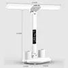 LED Clock Table Lamp USB Chargeable Dimmable Desk Lamp 2 Heads 180 Rotate Foldable Eye Protection Reading Night Light 6