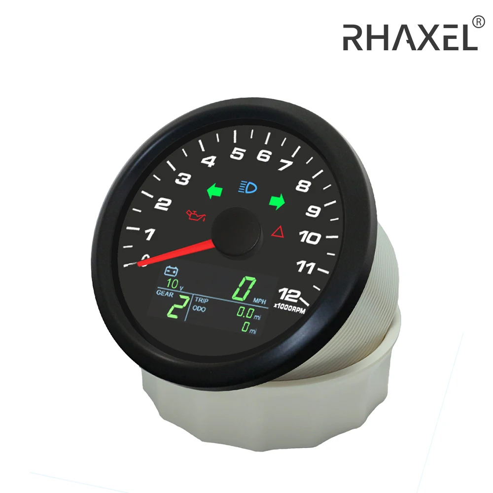 

RHAXEL 85mm Motorcycle Car GPS Speedometer 0-299km/h MPH Odometer with Tachometer 12000RPM Fuel Level Gauge Voltmeter 12V 24V