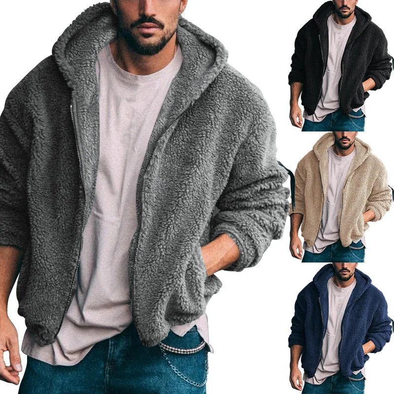 new double sided arctic velvet warm hooded zipper coat new slim fit jacket 2023 men s winter casual jacket coat men Men's New Winter Double-sided Arctic Velvet Warm Hooded Zipper Casual Jacket