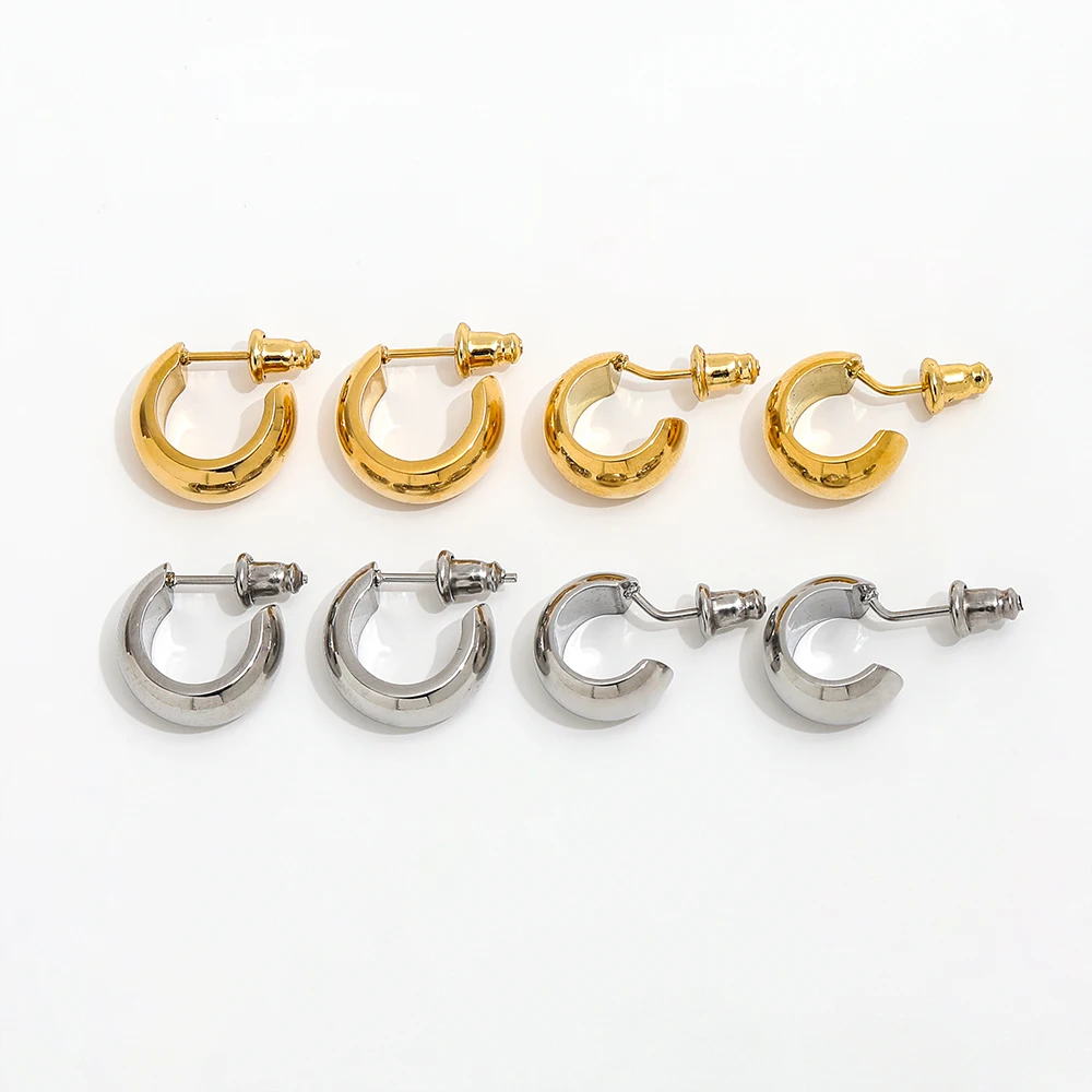 

Joolim Jewelry Wholesale High End PVD Simple Small Smooth Arc C-shaped Hoop Stainless Steel Earring Trend For Women
