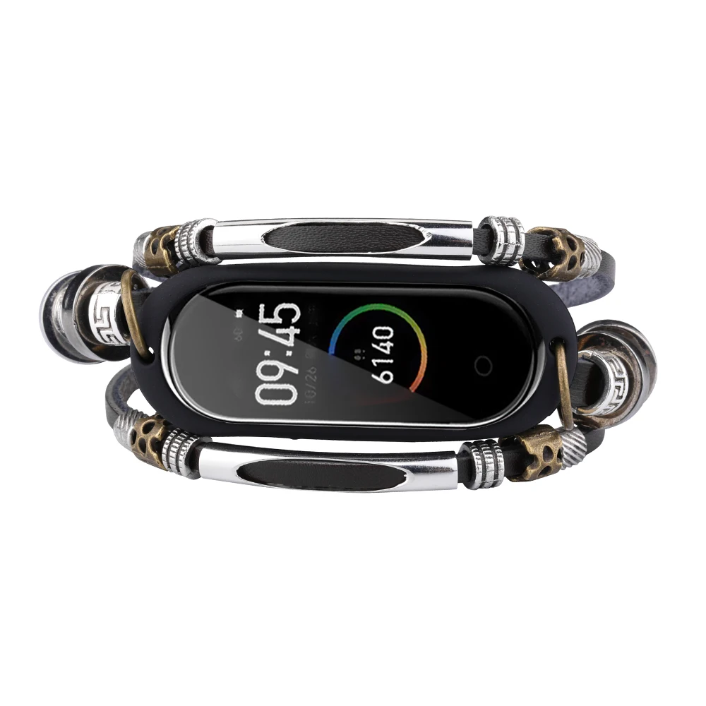 Fifata-pulseira de Couro para Xiaomi mi Banda Relógio Inteligente Liga Substituição para mi Banda 3 - Image 4