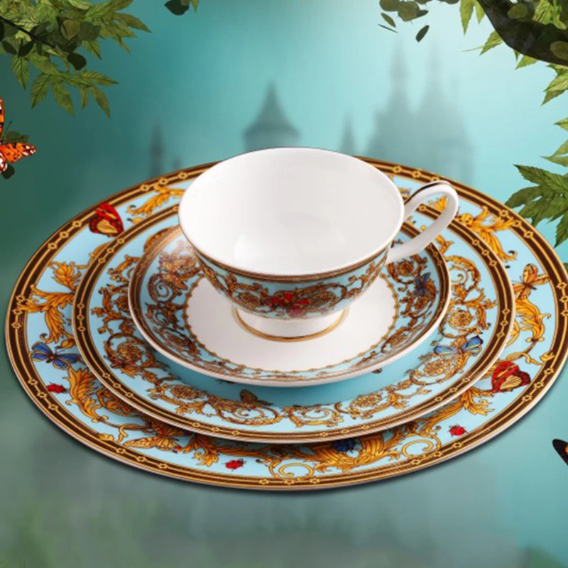 European Style Bone Porcelain Tableware Set With Coffee Cup Dinner Dessert Plate Set Creativity Butterfly Design Food Dishes