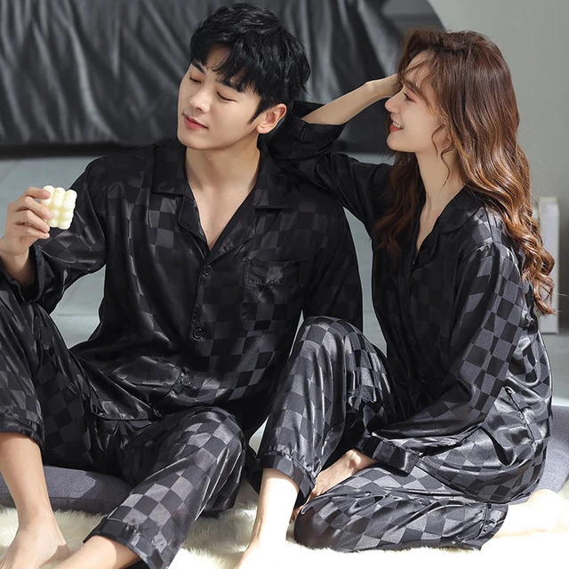 Couple Pajama Sets For Mens pyjama Loungewear Nightwear Long Sleeve Sleep  Trousers Silk Satin Pajamas Sleepwear