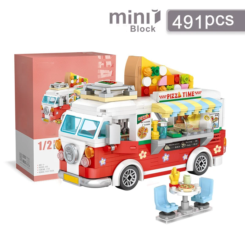 Carrello Per Pizza Mini Building Blocks Negozio Fai Da Te Modello Di Auto Carrello Vending Carrello Assemblaggio Giocattoli Per Bambini Regali Di Fest