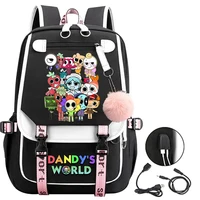 2025 New Dandys World Printed School Bag Teenage Fashion Girl Backpack Dandy's World Pattern USB Charging Schoolbag Travel Bags 2