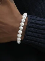 10mm Elastic Imitation Pearl Bracelet for Men Simple White Acrylic Bracelet For Women Hip Hop Fashion Jewelry Accessories 1