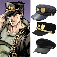 

Anime JoJo Bizarre Adventure Hat Kujo Jotaro Military Army Cap Animation Jotaro Cosplay Unisex Adult Metal Badge Hat Gift Toys