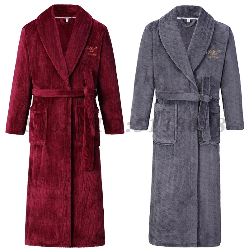 Winter Thicken Long Robe Men Women Flannel Sleepwear Plus Size 3XL 4XL Bathrobe Gown Home Wear Coral Fleece Soft Warm Nightwear flannel robe