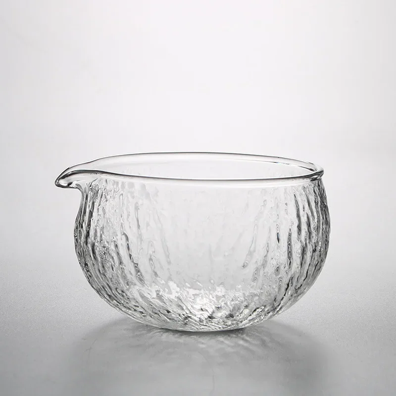 Handcrafted Textured Glass Matcha Bowl with Pouring Spout - Japanese Style Green Tea Ceremony Chawan, 400ml